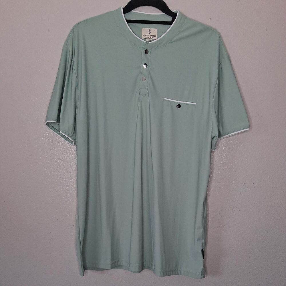 Scott James England Light Green Snap Polo Nylon Blend Stretch Men's Size XL